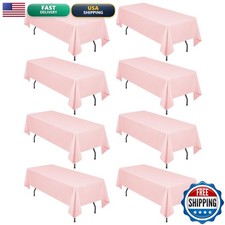 REWOMC 8 Pack Polyester 60 x 126 Inch Pink Rectangle Table Cloth 8 Ft Tables