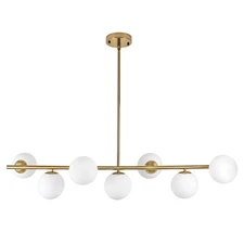 7-Light Modern Linear Chandelier – Gold Ceiling Light Fixture with Glass S