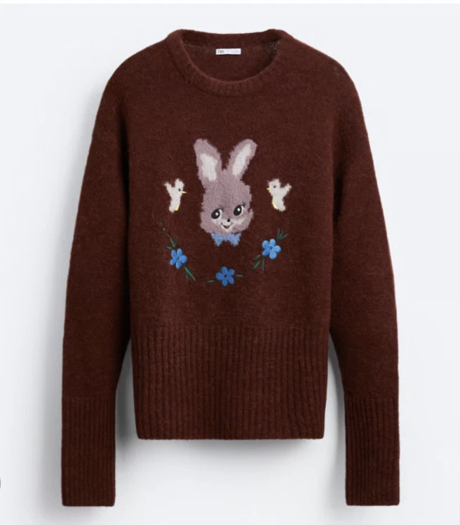 Suéter Zara Harry Lambert Intarsia Bunny Rabbit Unisex Talla M Preppy Caprichoso Foto 2 de 4