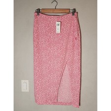 Size M NWT Abercrombie  Fitch Pink Floral Midi Skirt Stretch Waist Medium
