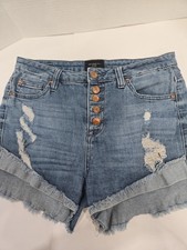 Denim Shorts Celebrity Pink Button Fly Distressed Frayed 7/ 28