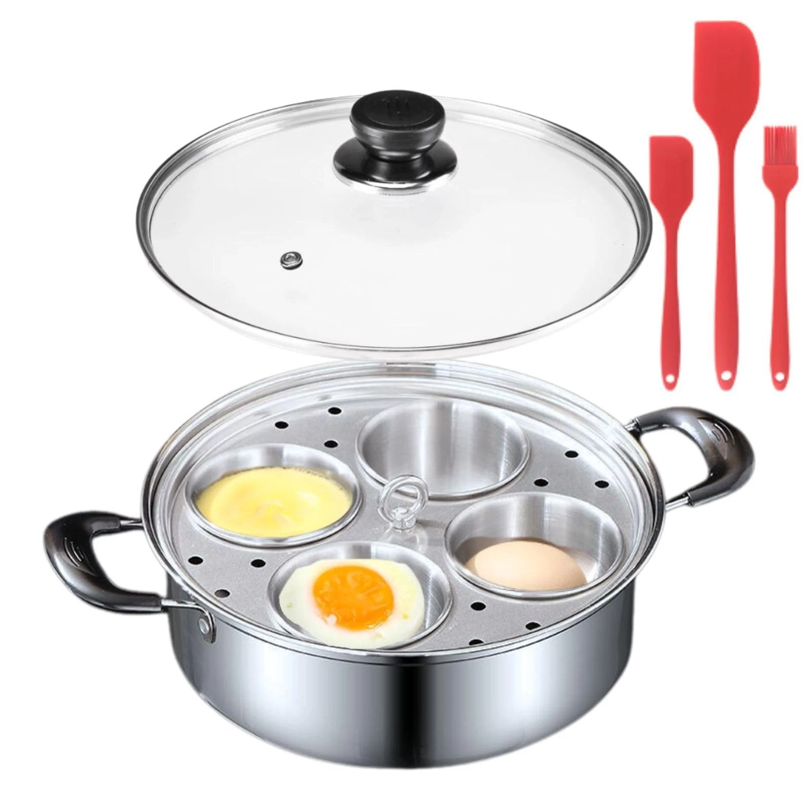 Egg Poacher Pan - 4 Poached Egg Cups, Poached Egg Cooker, Stainless Steel Egg...