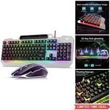 Gaming Keyboard and Mouse Combo Wired 104 Key RGB Backlit Full Size Aluminum