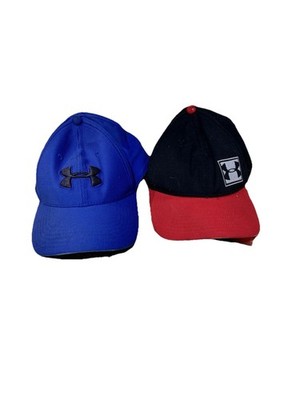 Lot 2 Under Armour Hats Caps LG XL Blue Black Red Preowned Adjustable