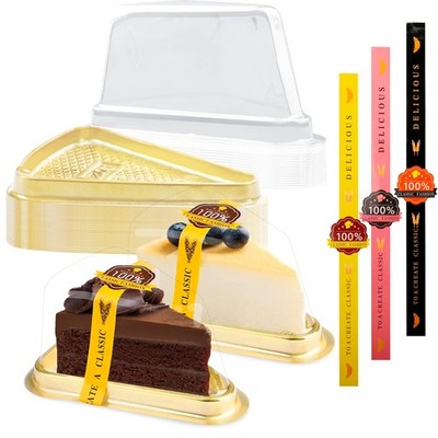 50x Clear Plastic Cake Slice Containers Disposable Cheesecake Pie Box w/ Lids