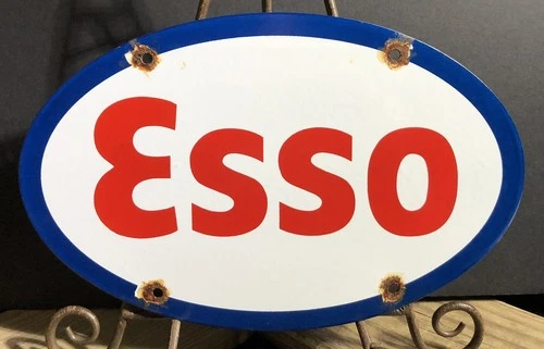 VINTAGE ESSO GASOLINE AVIATION MOTOR OIL PORCELAIN GAS OIL LOGO SIGN