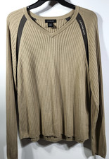 Calvin Klein Men's XXL V-Neck Pullover Sweater Brown Ribbed Long Sleeve