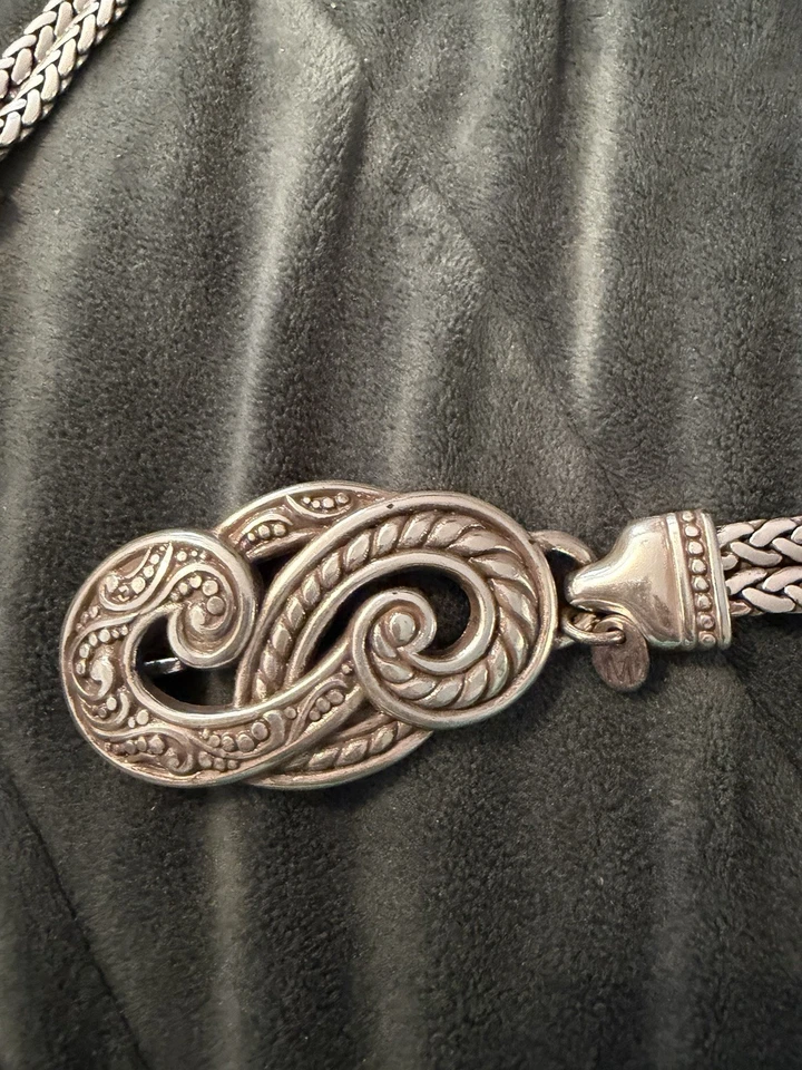 Brighton Bali Hai Plata Trenzado Remolino Gancho Corazón Dije Cadena Cinturón Talla M 36" Foto 2 de 4