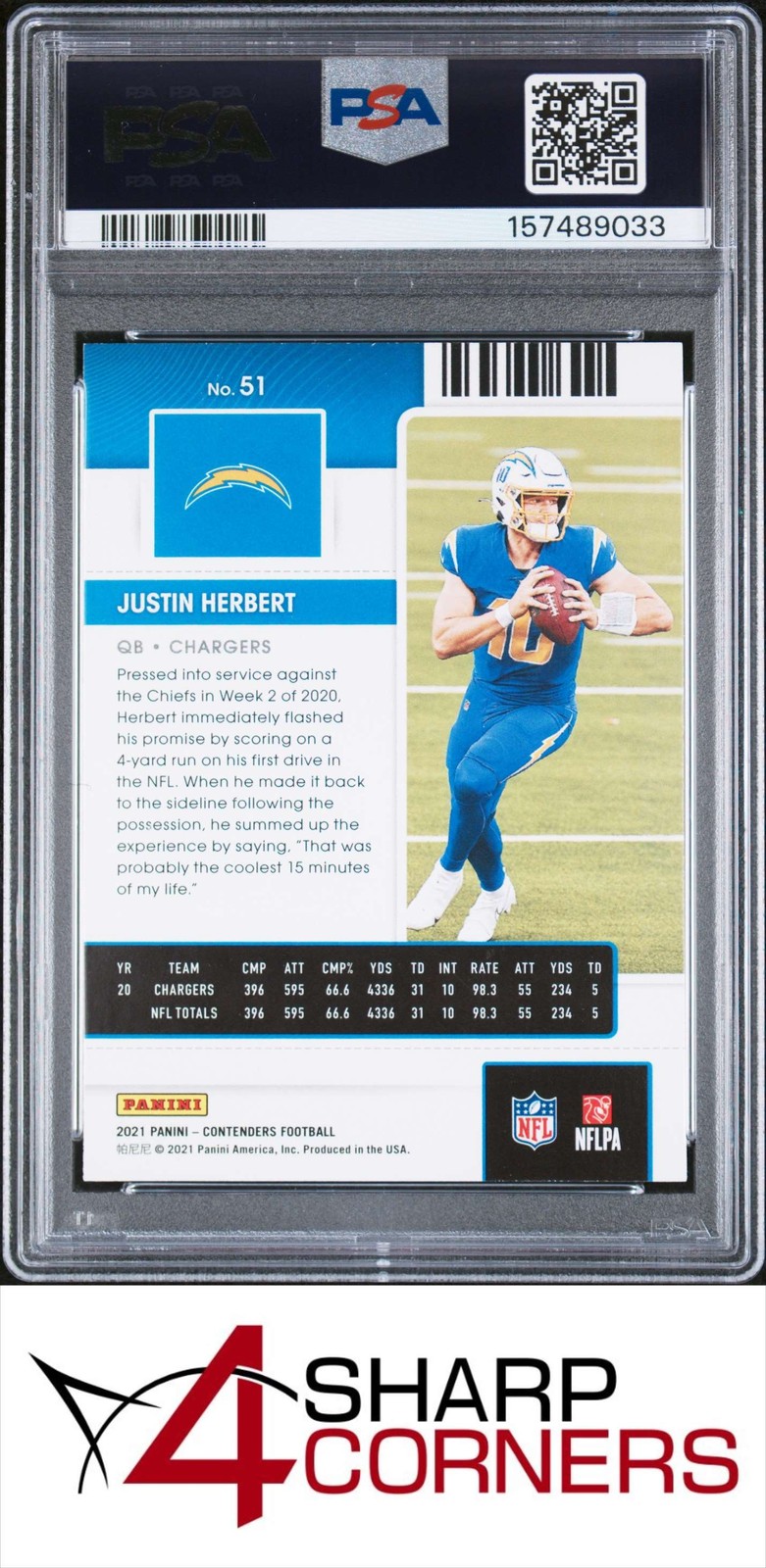 2021 PANINI CONTENDERS #51 JUSTIN HERBERT CHARGERS PSA 10 view 2