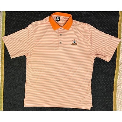 FootJoy Polo Shirt Mens XL Orange Striped Good Grand Harbor Golf Club Logo