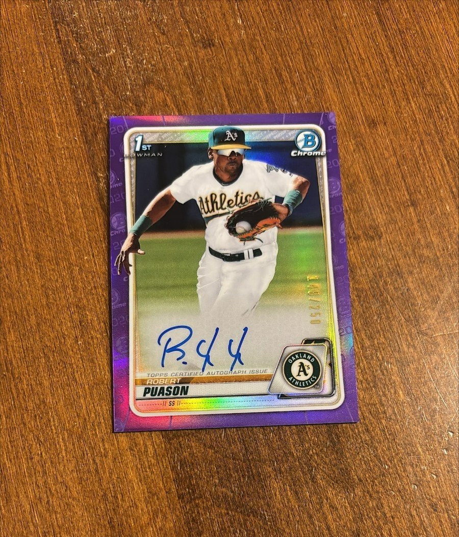 Robert Puason 2020 Bowman Chrome Prospect Purple Refractor Auto Athletics /250