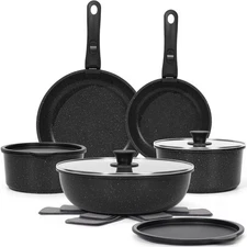 15Pcs Nonstick Cookware Set w/Detachable Handles - Induction, Oven & RV Safe