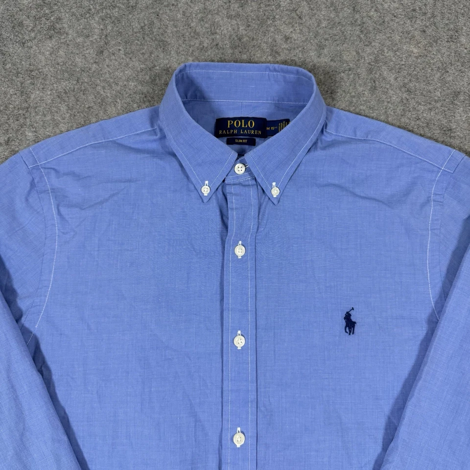 Ralph Lauren Slim Fit Long Sleeve Black Pony Shirt Fits Men's Size Medium Blue - Image 3 of 4