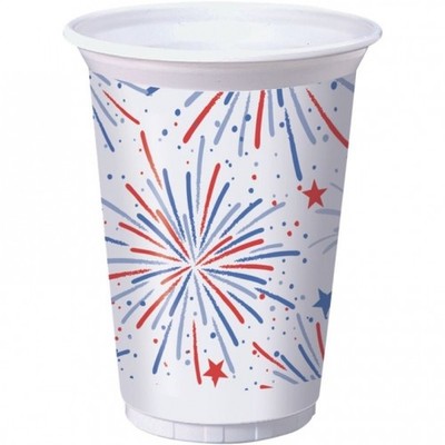 Fireworks 16 oz Plastic Cups 8 Pack Red White Blue Party 4th of July Tableware