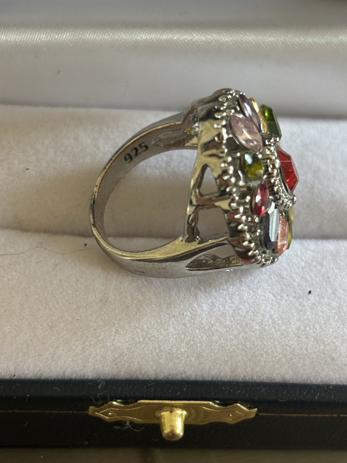 Multicolor Stone Statement Ring Silver Tone Cockt… - image 2