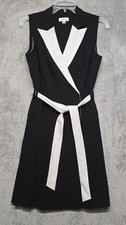 Calvin Klein Dress Womens Size 6 Black White Sleeveless Jacket Fit Flare Belted
