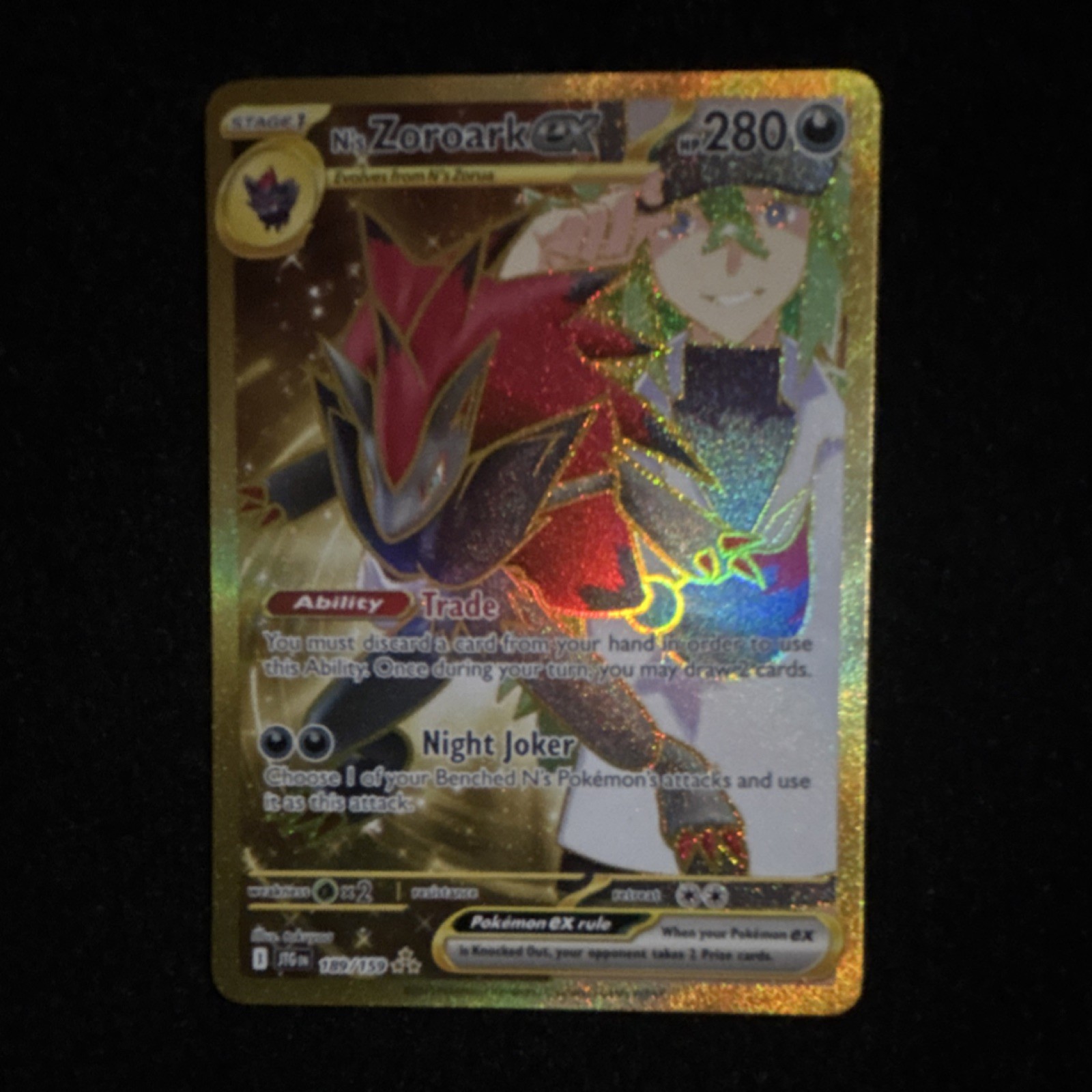 Pokémon N's Zoroark EX Full Art Hyper Rare Holo 189/159 SV09 280 HP Trade
