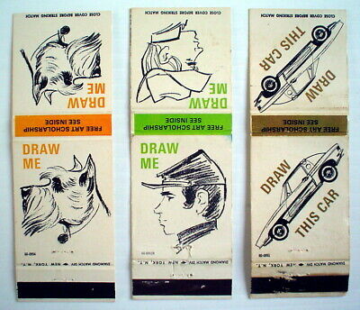 THREE '6070s ART INSTRUCTION SCHOOLS MATCHBOOKS *** 3 ANC. CARTONS D