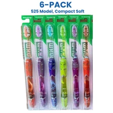 525: GUM Technique Deep Clean Toothbrush, Compact Head, Soft Bristles, 6-Pack