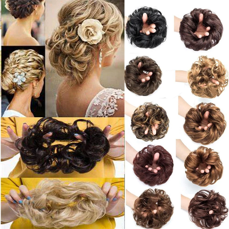 Wedding Hair Accessories Wavy Curly Hair with Messy Donut Synthetic Wig USA - Image 2 of 4