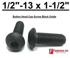 1/2-13 x 1-1/2" Button Socket Head Cap Screws Allen Hex Drive Black Oxide Alloy