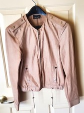 Lamarque Bluma 51885 Zip-front Leather Bomber Jacket Beige S-m Petite 2 Pockets