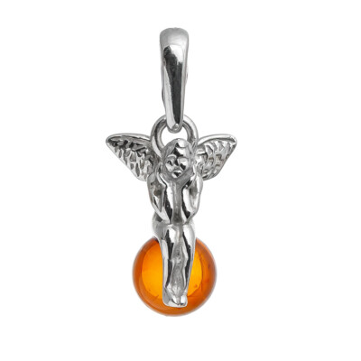 Schöner echter baltischer Bernstein Anhänger 925 Sterling Silber cognacfarben