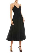 Mac Duggal Black Surplice Ruched Midi Dress Size X-Small XS Orig $338