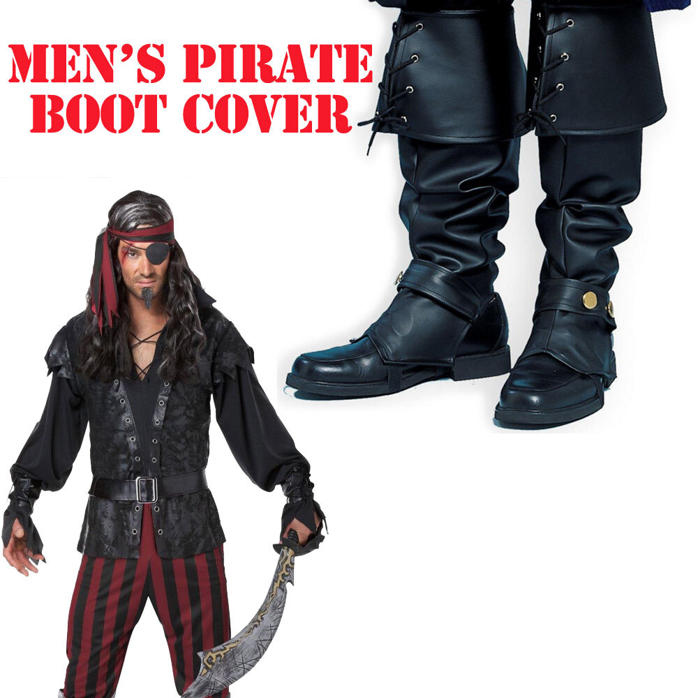 Deluxe Pirate Boot Covers Black Boot Tops Spats Vinyl Adult