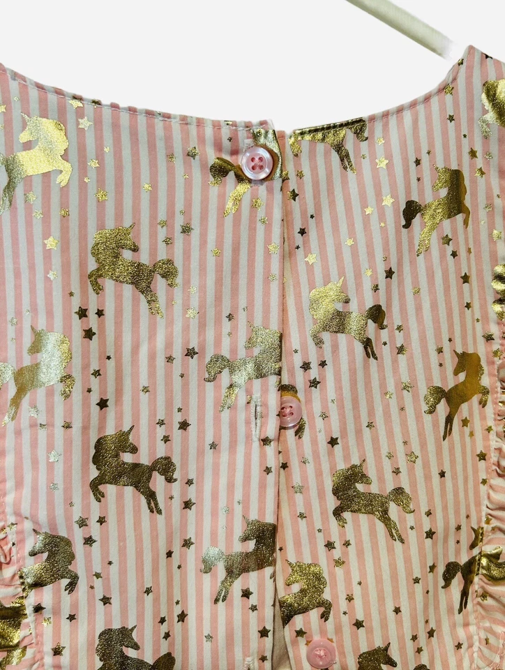 Vestido Penelope Mack Niñas Talla 6X Sin Mangas Rosa y Blanco Rayas con Unicornios Foto 4 de 4