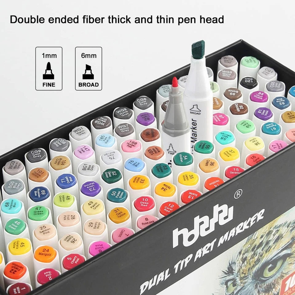 Hhhouu 100 Farben Marker Stifte Set Copic Marker Set Mit Doppelter Spitzen Für S - Bild 4 von 4