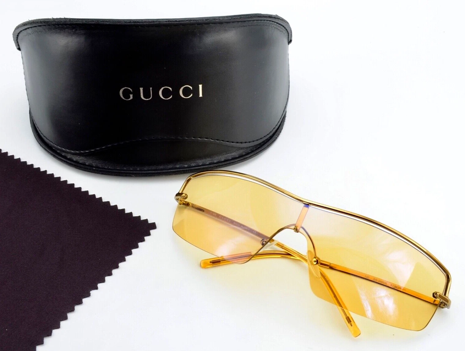 Lunettes de soleil vintage GUCCI GG2683/S femmes Y2K orange panneau rectangle Wrap Italy