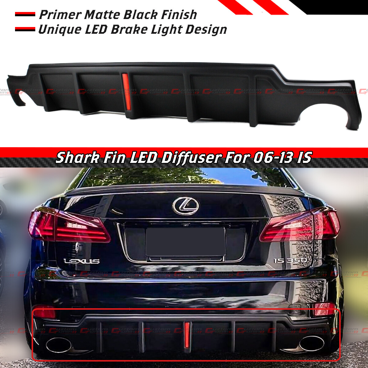 FOR 06-13 LEXUS IS250 IS350 JDM MATT BLACK REAR BUMPER DIFFUSER