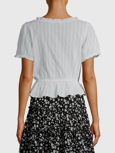 Derek Heart Juniors' Square Neck Cap Sleeve Peplum Blouse, White, Medium - Picture 2 of 3