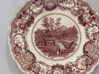 LNRP6 Historical Staffordshire Pink Transfer Plate Near Conway New