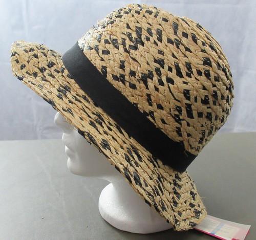 Braided Raffia Fedora Hat, Black 