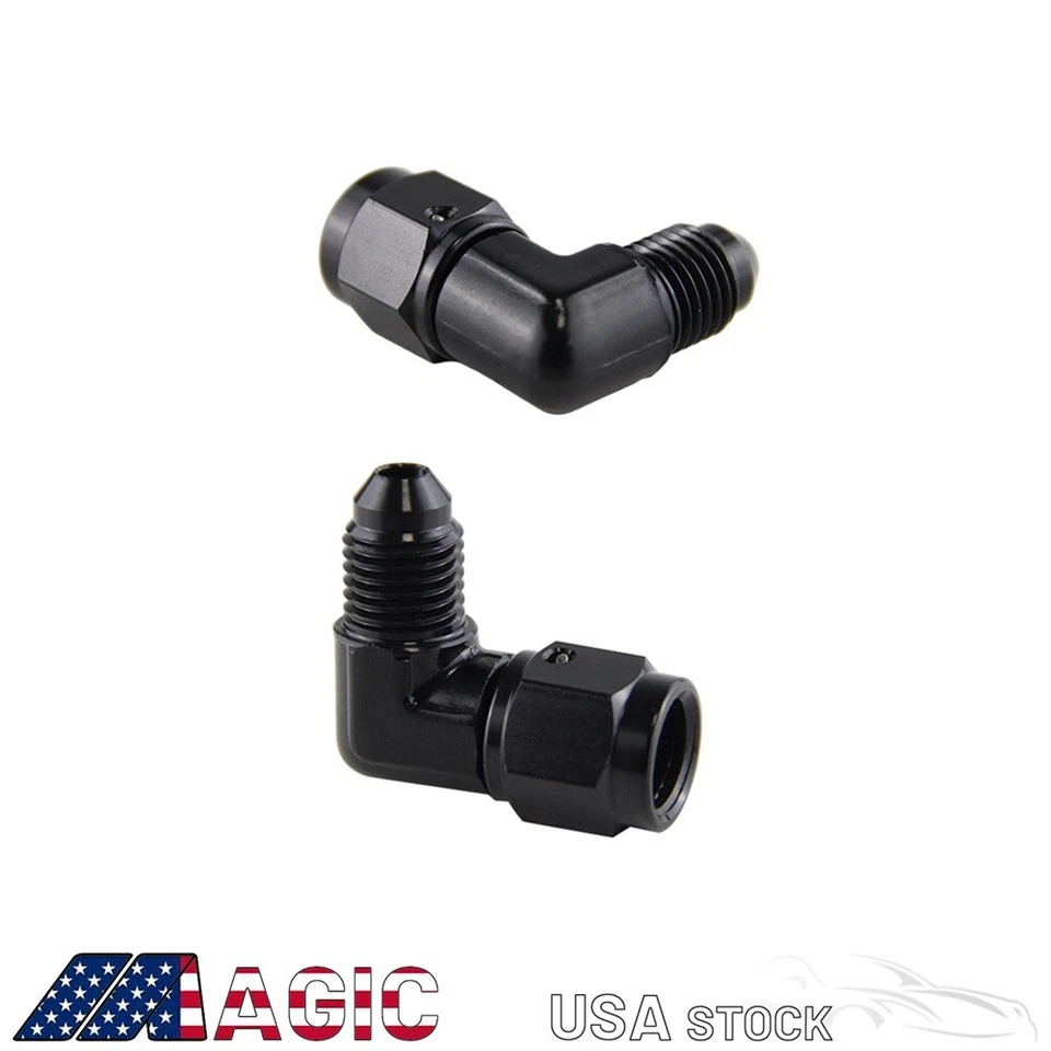 2PCS 90 Degree Male 4AN To 4AN Female Swivel Coupler Union Adapter Fitting Black - Image 2 of 4