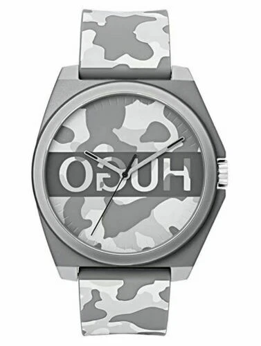 НОВЫЙ ** МУЖСКОЙ HUGO BOSS СЕРЫЙ КАМУФЛЯЖ РЕЗИНОВЫЙ РЕМЕШОК ЧАСЫ - 1520018 - RRP £129 - Изображение 3 из 4