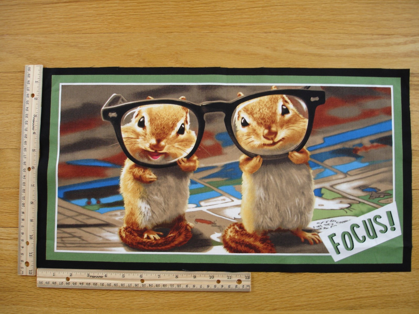 Chipmunks Focus! Glasses Cotton Quilt Fabric Block 10 1/2