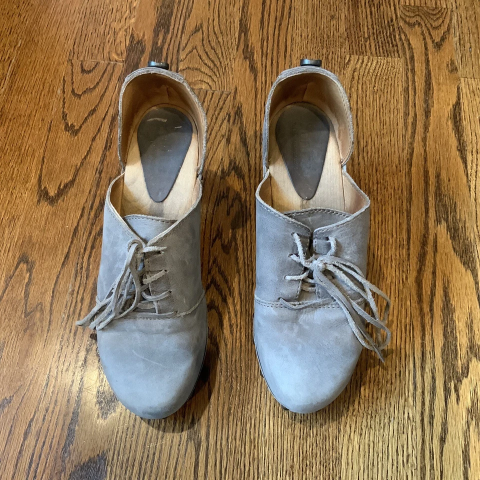 Zapatos para mujer Sanita Theodora de cuero gris con cordones tachonados tacones de madera talla 38 7-7,5 Foto 3 de 4