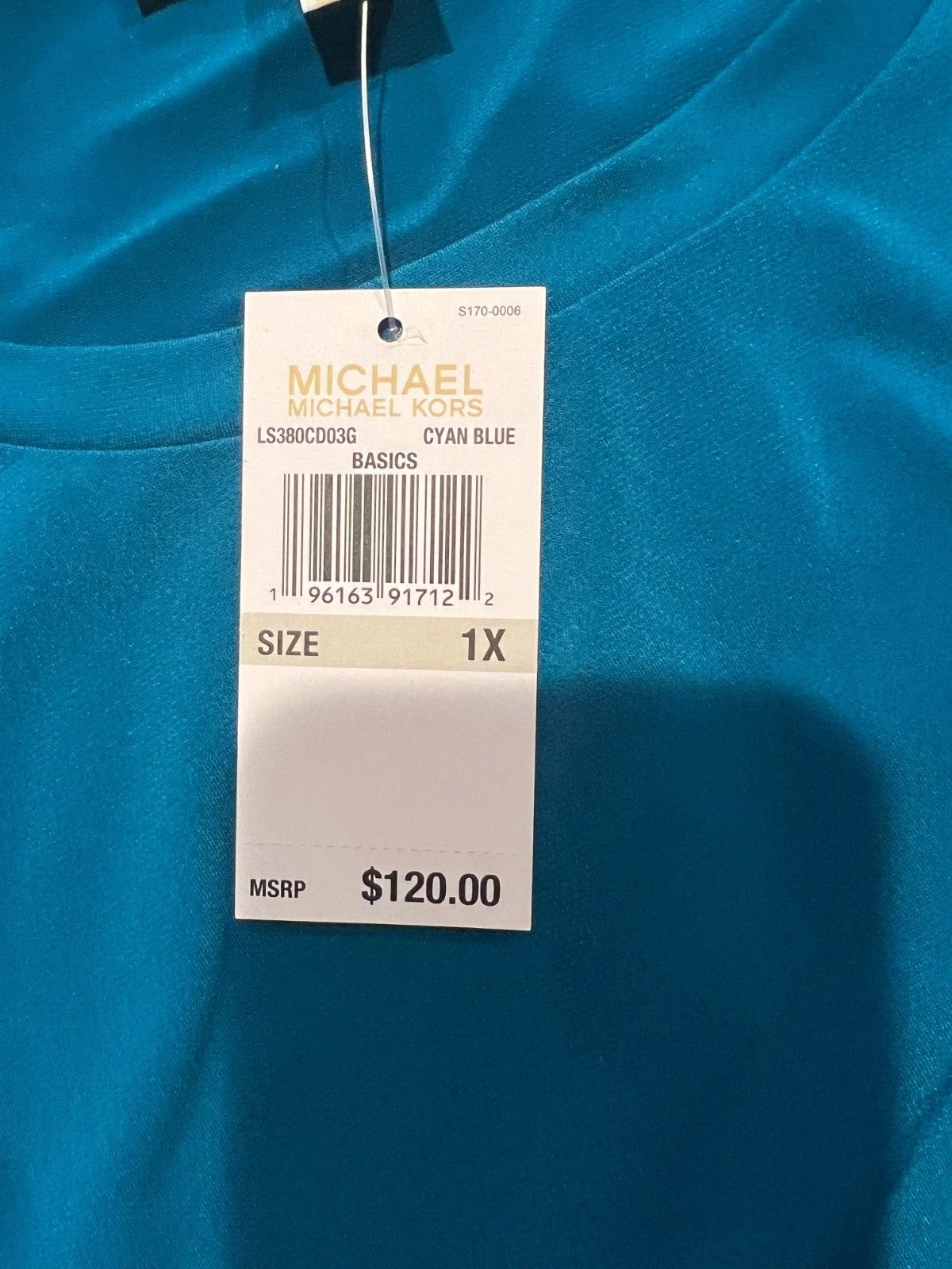 Abito donna Michael Kors blu ciano 1X taglie forti scala manica aperta nuovo con etichetta