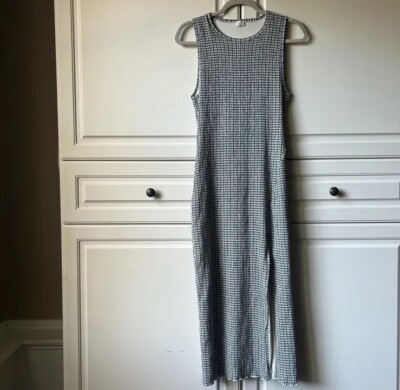 Aritzia Wilfred Verona Midi Bodycon Dress Stretch Slits Checkerd Sleeveless  SZ M | eBay
