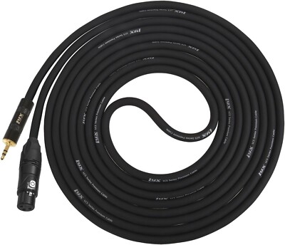 LyxPro XLR Female to 1/8'' TRS Mini Input Stereo Cable for Microphones 25Ft Black