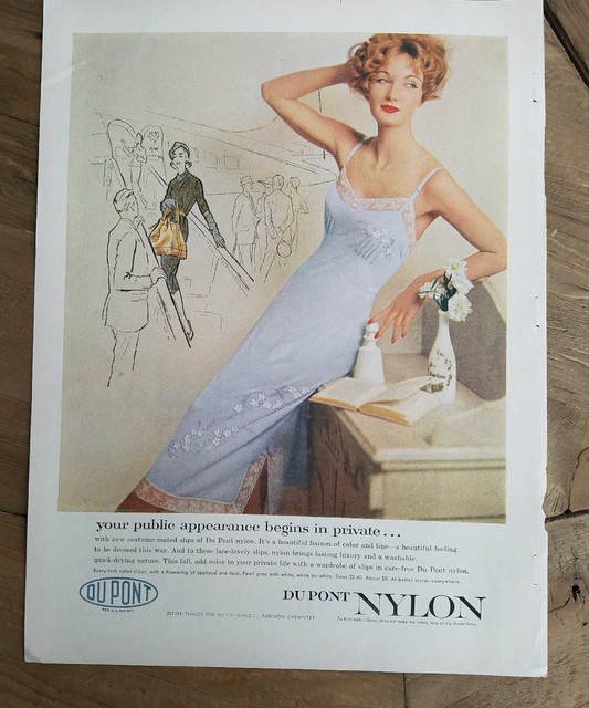 1957 redhead blue Dupont nylon lace trim slip lingerie color ad eBay