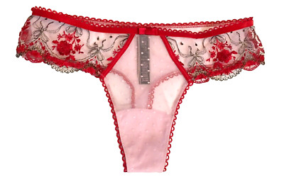 Victorias Secret Very Sexy Red Rose &Bows Thong Panties Size S Dot Mesh Metallic