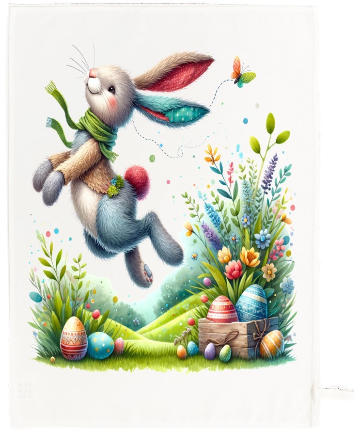 The Jumping Easter Bunny Cotton Tea Towel, White, 65 x 47 cm