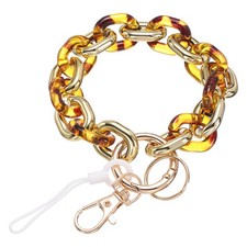 Metal Wristlet Strap Keychain, 7.87" x 0.71" Gold/Brown 1Set