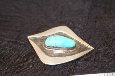 Southwestern Native American Blue Turquoise Hand Made Sterling Silver Pendant