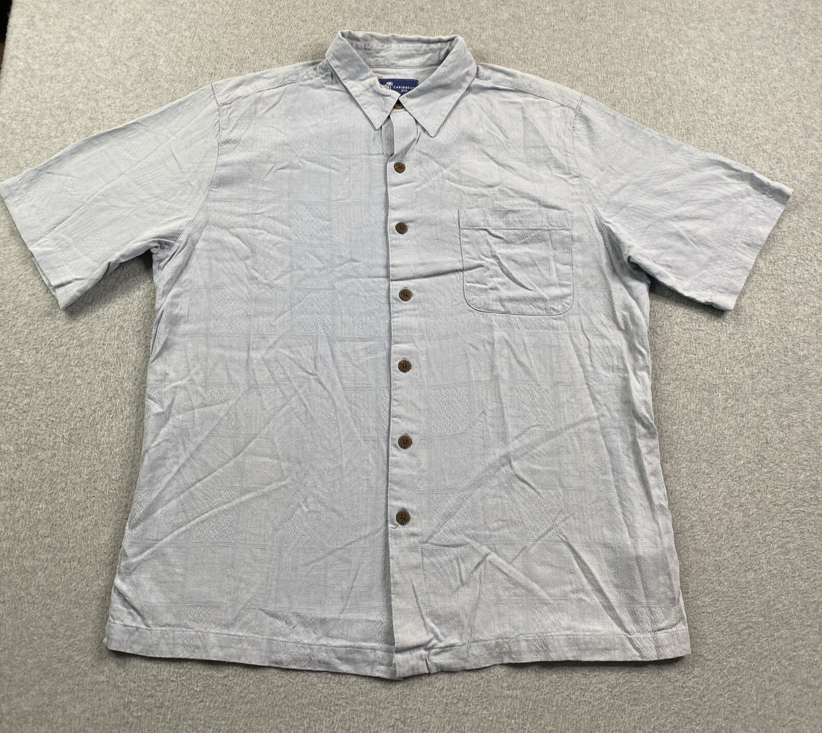Caribbean Joe Hawaiian Shirt Mens Large Button Up 100% Silk Blue Tropical Beach