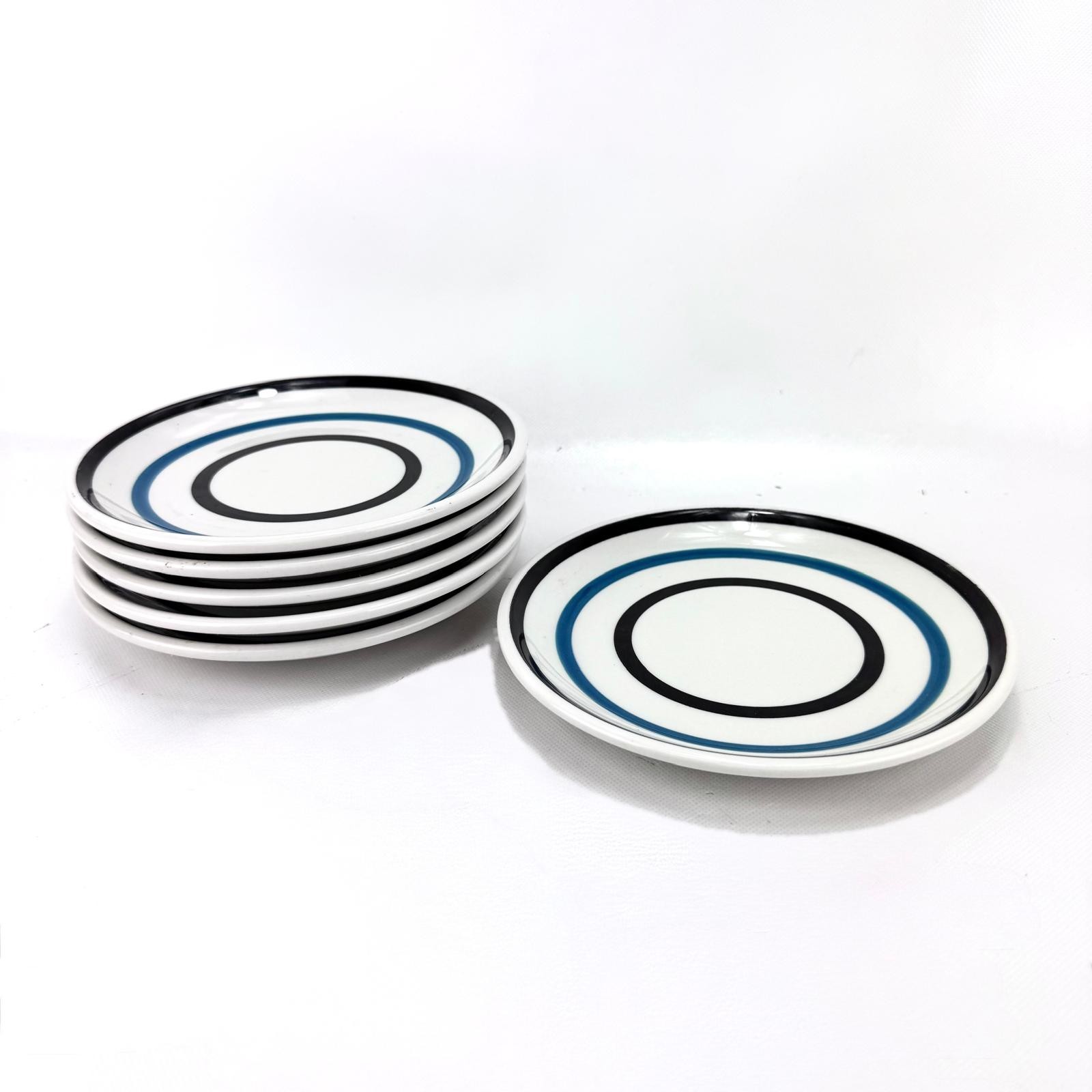 Shenango China Plates 7 1/8" Restaurant Ware Rimmed Set of 6 Blue Black Stripe